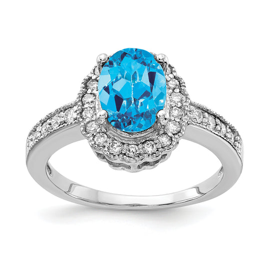 14k White Gold 8x6mm Oval Blue Topaz A Real Diamond ring