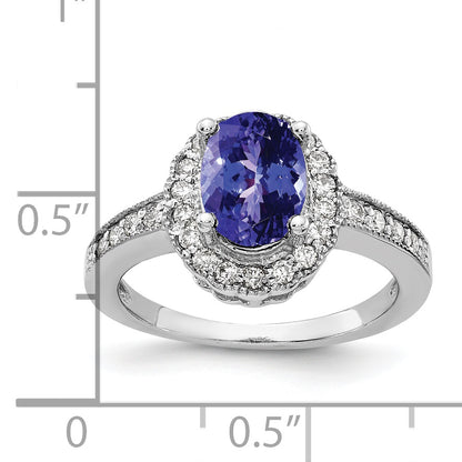 14k White Gold 8x6mm Oval Tanzanite VS Diamond ring
