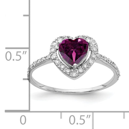 14k White Gold 6mm Heart Rhodolite Garnet AAA Diamond ring