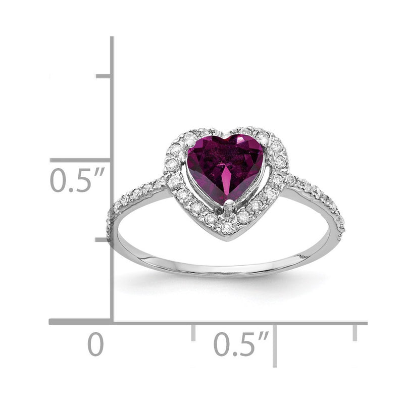 14k White Gold 6mm Heart Rhodolite Garnet A Diamond ring