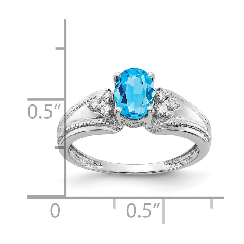 14k White Gold 7x5mm Oval Blue Topaz AA Diamond ring
