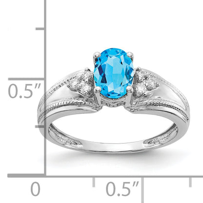 14k White Gold 7x5mm Oval Blue Topaz A Real Diamond ring