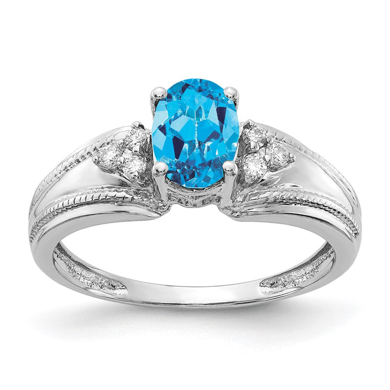 14k White Gold 7x5mm Oval Blue Topaz AA Diamond ring