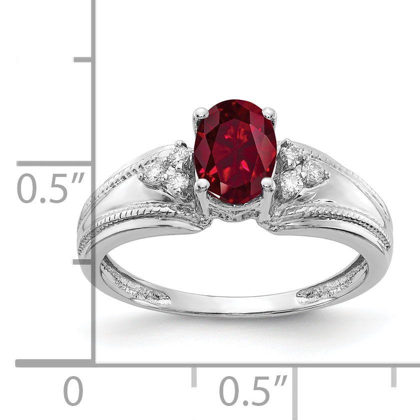 14k White Gold 7x5mm Oval Created Ruby AA Diamond ring