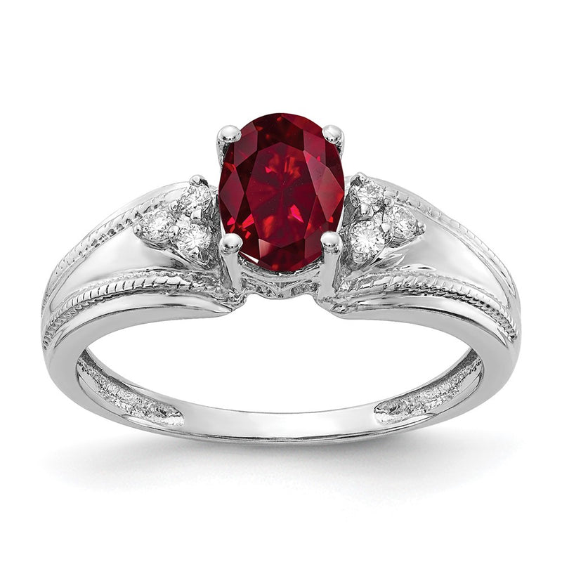 14k White Gold 7x5mm Oval Created Ruby VS Diamond ring