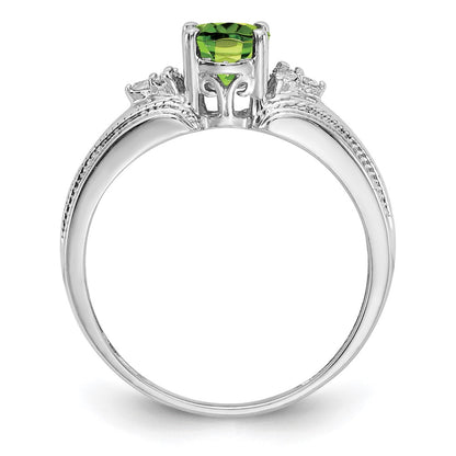 14k White Gold 7x5mm Oval Peridot AA Diamond ring