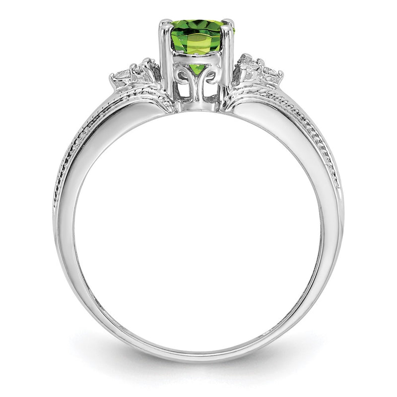 14k White Gold 7x5mm Oval Peridot VS Diamond ring