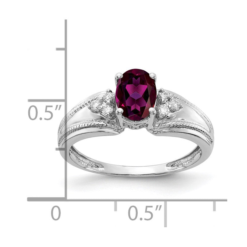 14k White Gold 7x5mm Oval Rhodolite Garnet AA Diamond ring