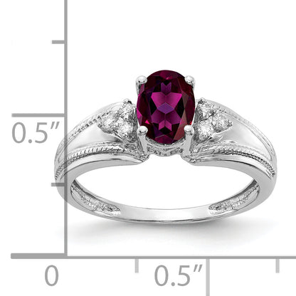 14k White Gold 7x5mm Oval Rhodolite Garnet AAA Diamond ring