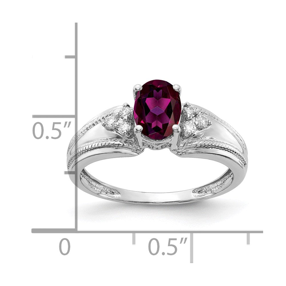 14k White Gold 7x5mm Oval Rhodolite Garnet A Diamond ring