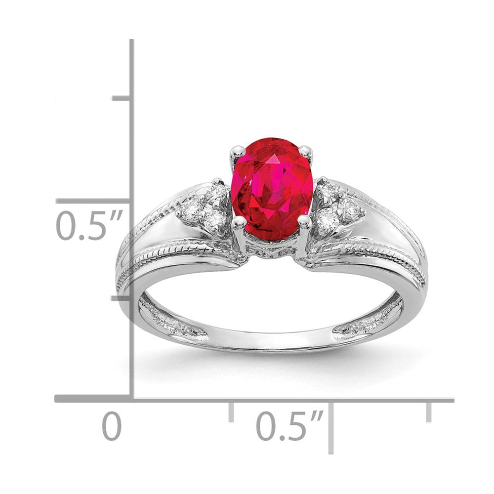 14k White Gold 7x5mm Oval Ruby VS Diamond ring