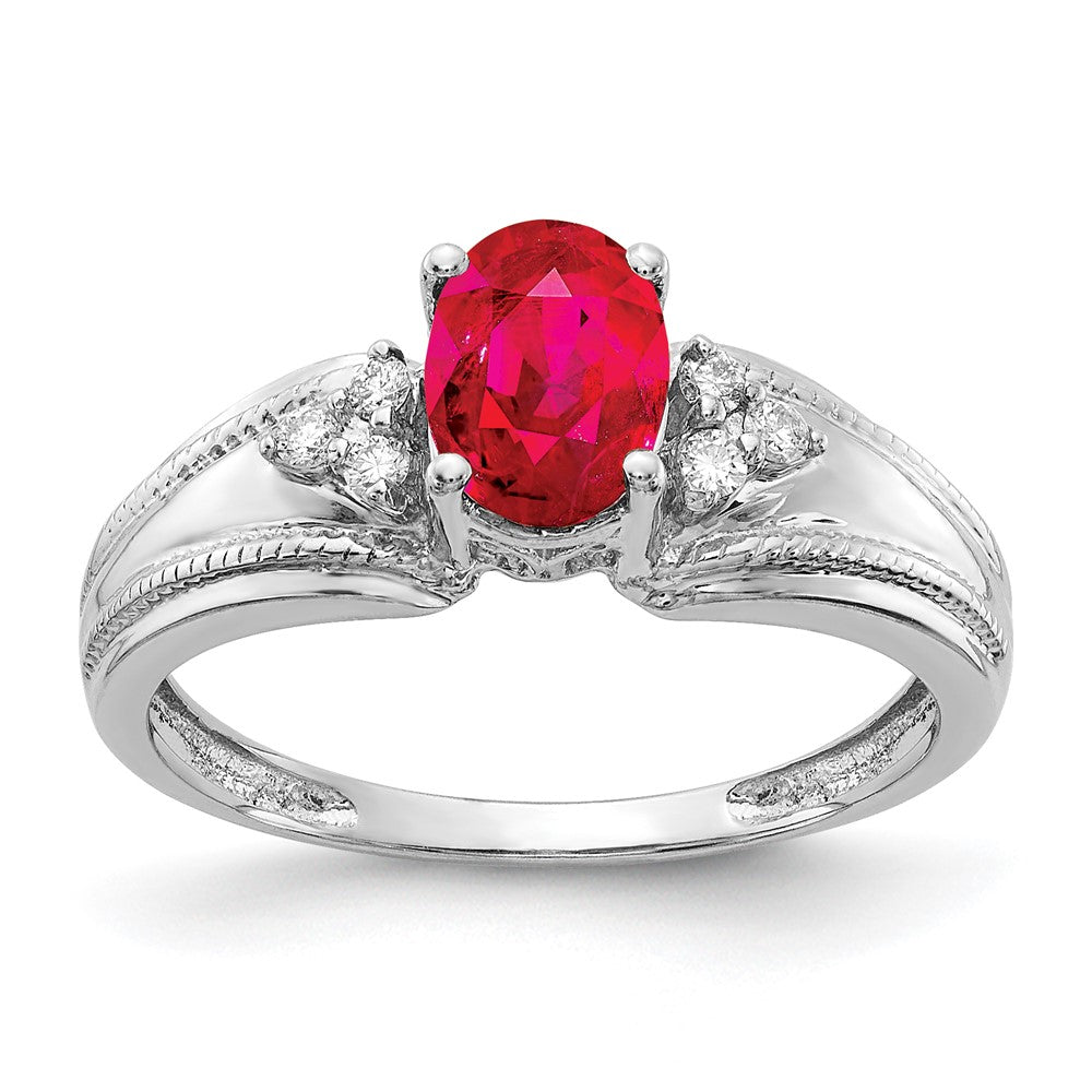 14k White Gold 7x5mm Oval Ruby VS Diamond ring