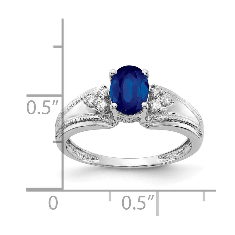 14k White Gold 7x5mm Oval Sapphire AA Diamond ring