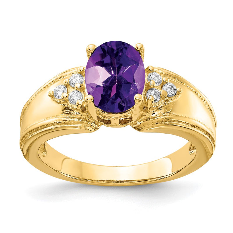 14k Yellow Gold 8x6mm Oval Amethyst VS Diamond ring