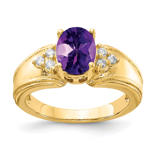 14k Yellow Gold 8x6mm Oval Amethyst AAA Diamond ring