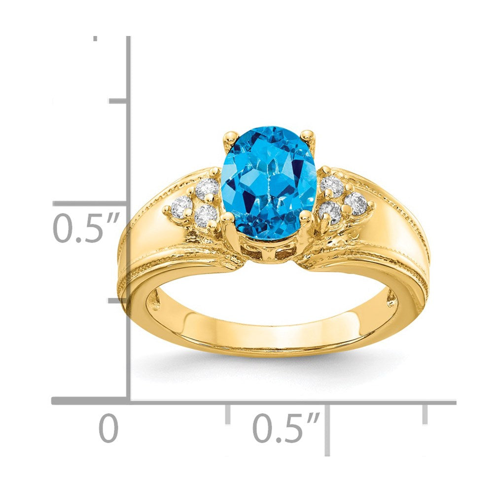 14k Yellow Gold 8x6mm Oval Blue Topaz VS Diamond ring