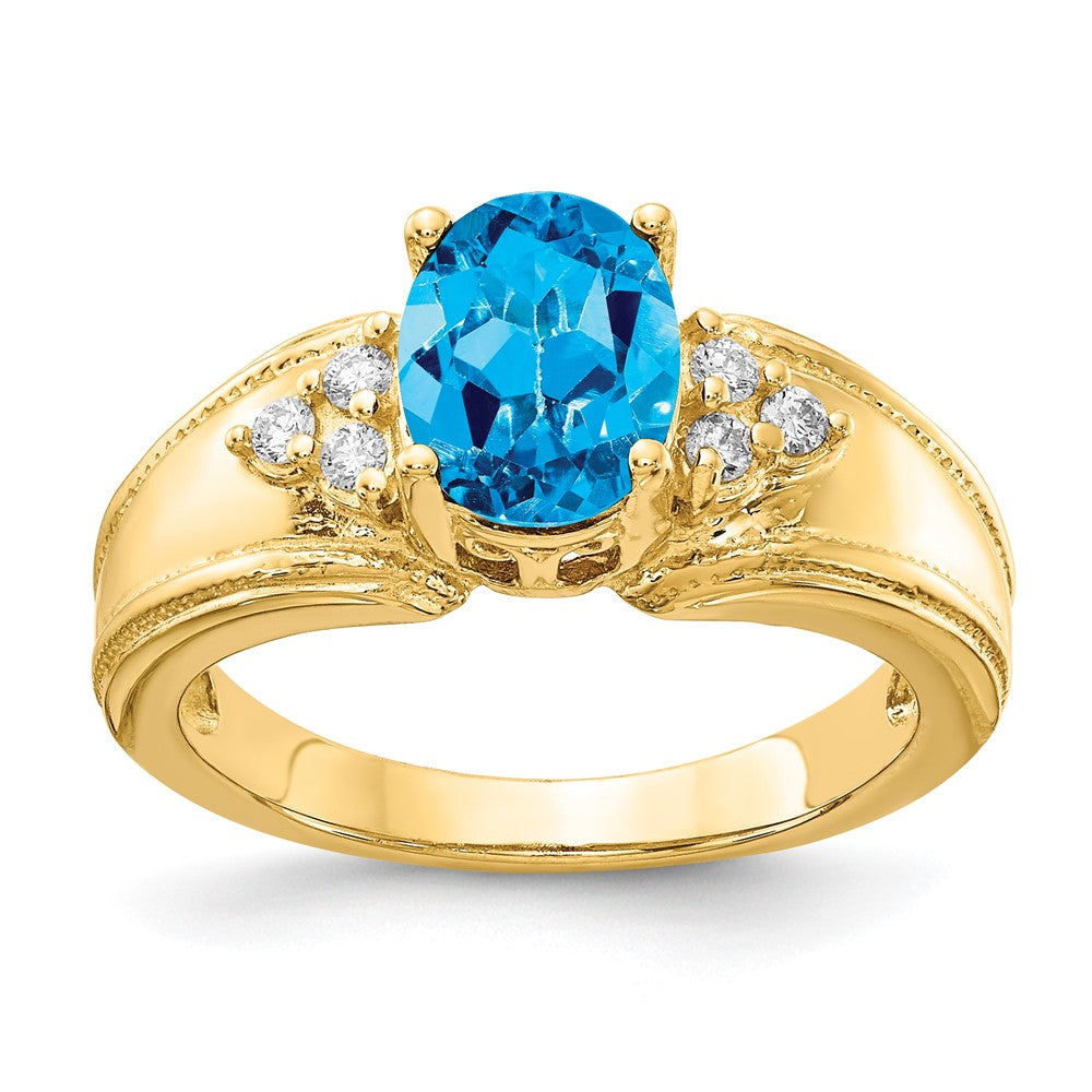 14k Yellow Gold 8x6mm Oval Blue Topaz AAA Diamond ring