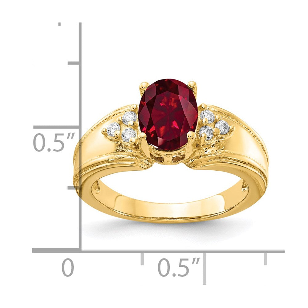 14k Yellow Gold 8x6mm Oval Created Ruby AA Diamond ring