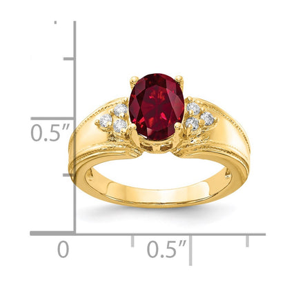 14k Yellow Gold 8x6mm Oval Created Ruby AA Diamond ring