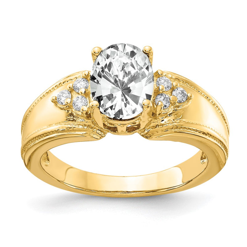 14k Yellow Gold 8x6mm Oval Cubic Zirconia AAA Diamond Ring