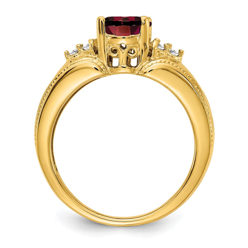 14k Yellow Gold 8x6mm Oval Garnet VS Diamond ring