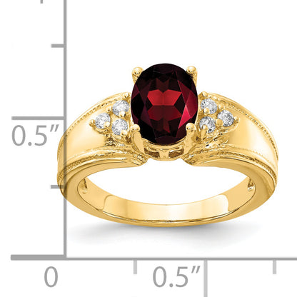 14K Yellow Gold 8x6mm Oval Garnet A Real Diamond ring