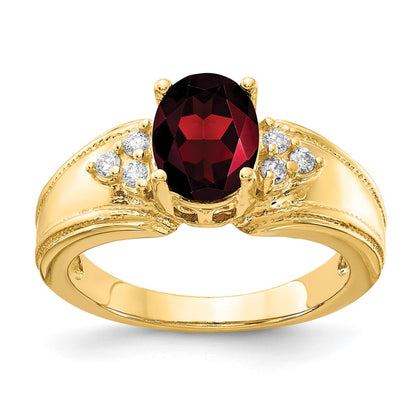 14k Yellow Gold 8x6mm Oval Garnet VS Diamond ring