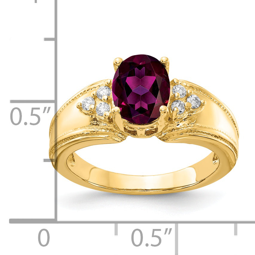 14k Yellow Gold 8x6mm Oval Rhodolite Garnet AA Diamond ring