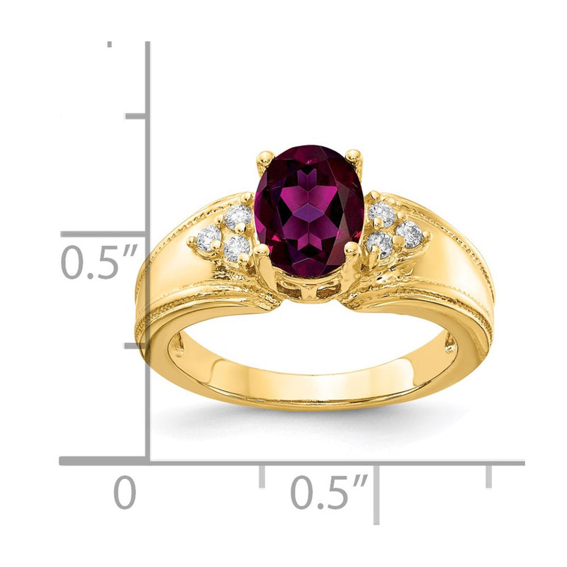 14k Yellow Gold 8x6mm Oval Rhodolite Garnet AA Diamond ring