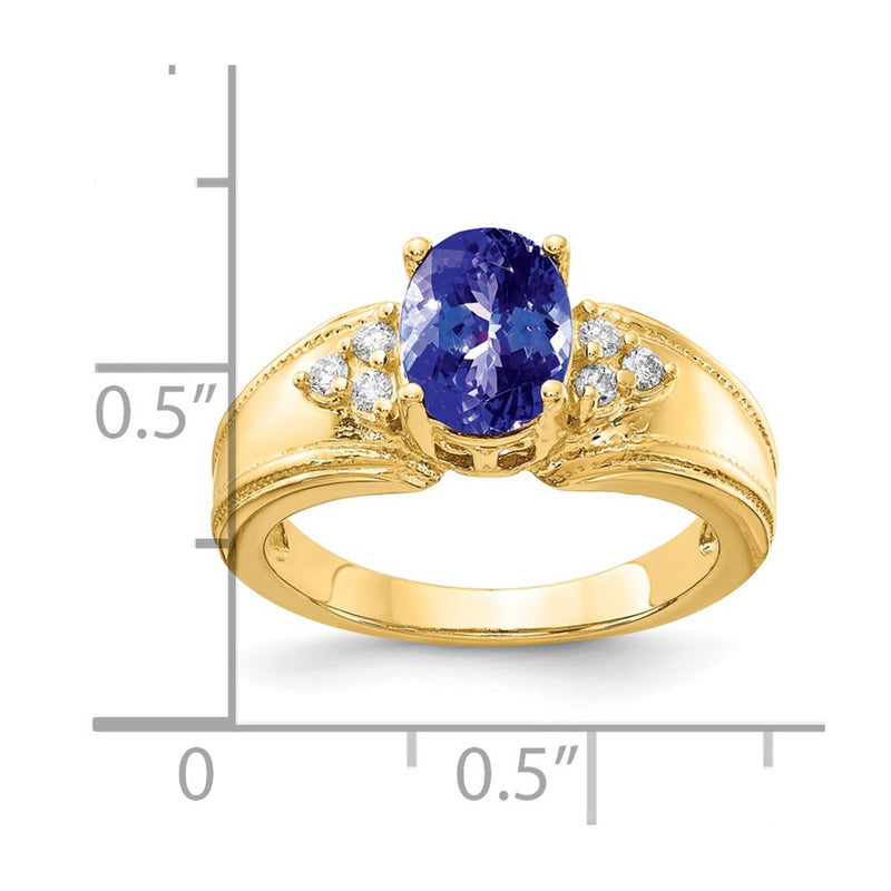 14k Yellow Gold 8x6mm Oval Tanzanite VS Diamond ring