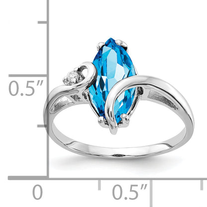 14k White Gold 12x6mm Marquise Blue Topaz AA Diamond ring