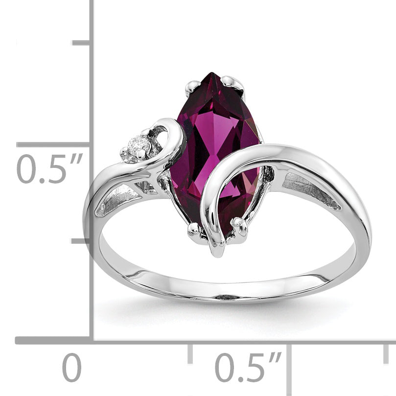 14k White Gold 12x6mm Marquise Rhodolite Garnet AA Diamond ring