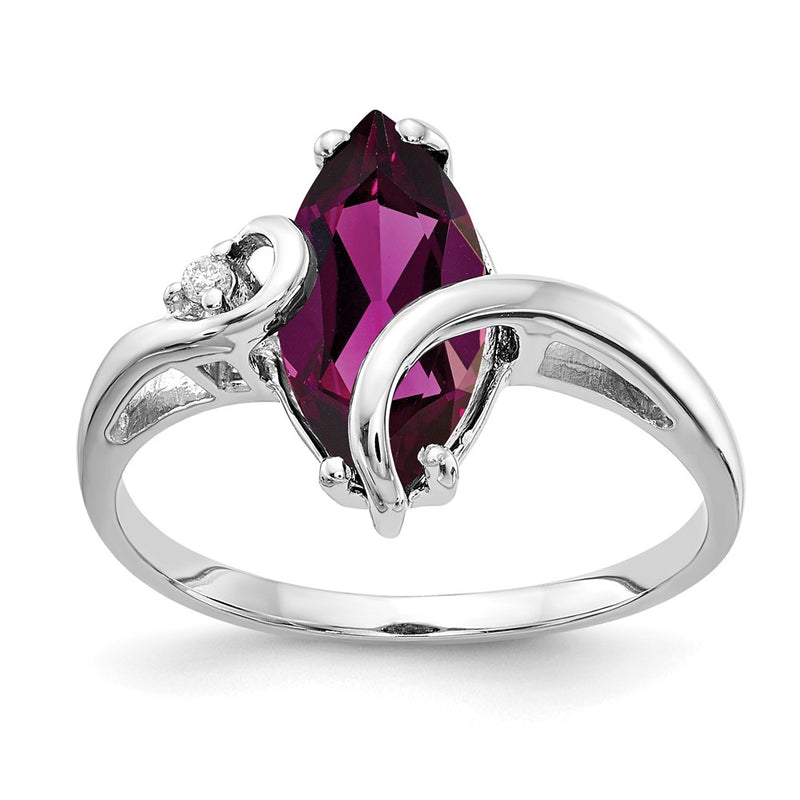 14k White Gold 12x6mm Marquise Rhodolite Garnet VS Diamond ring