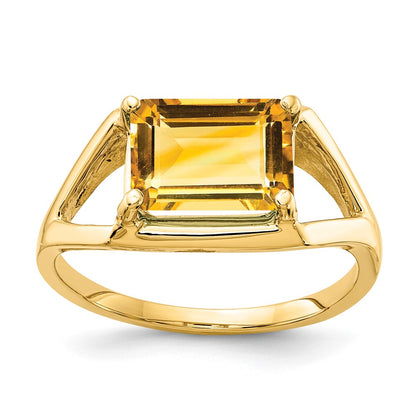 14K Yellow Gold 9x7mm Emerald Cut Citrine ring