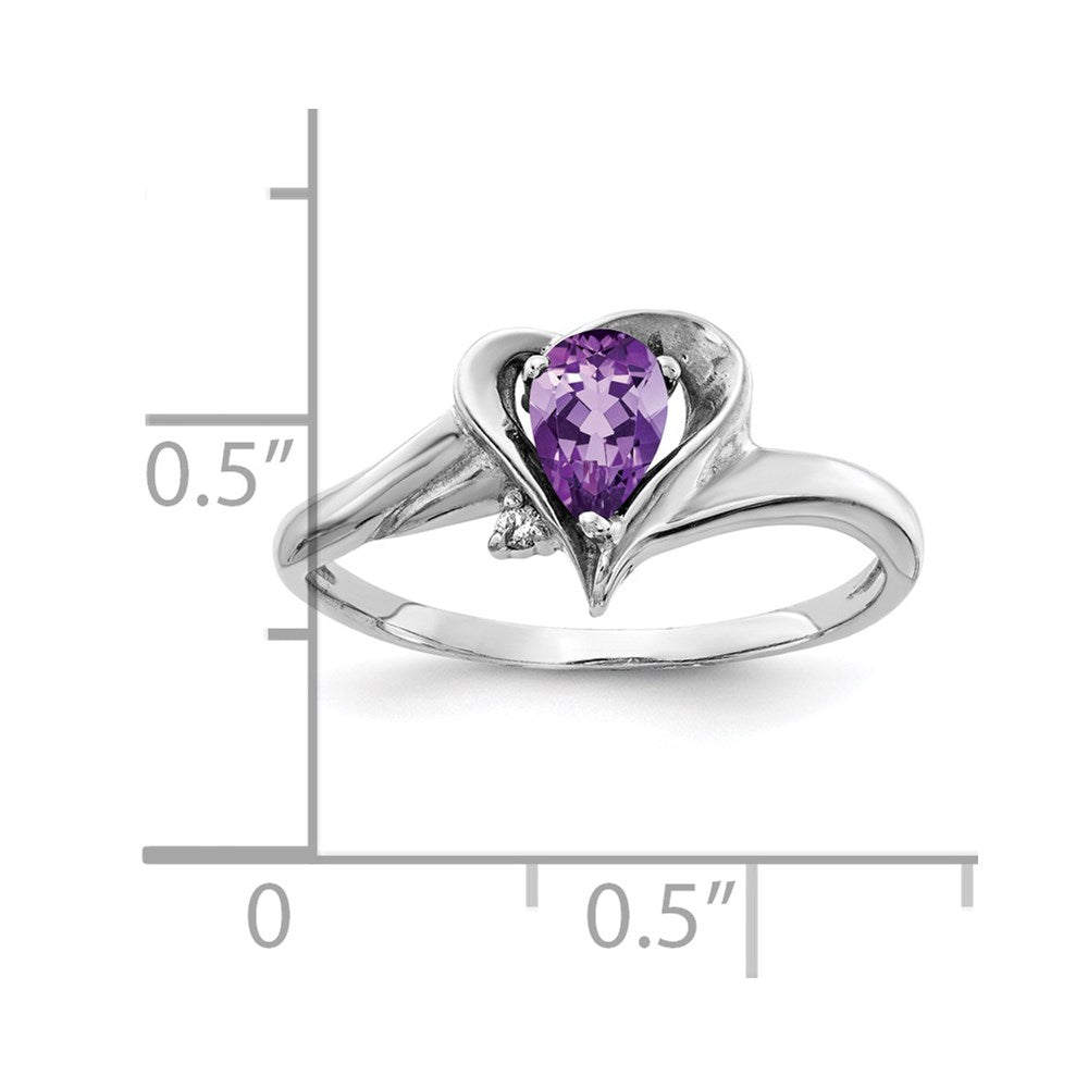 14k White Gold 6x4mm Pear Amethyst VS Diamond ring