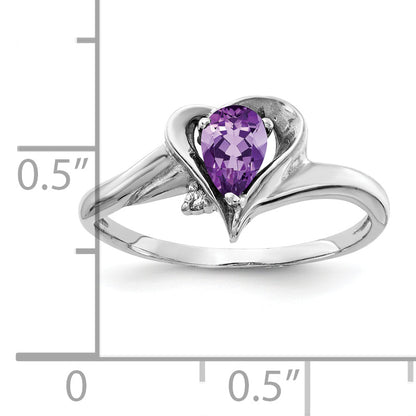 14k White Gold 6x4mm Pear Amethyst A Real Diamond ring