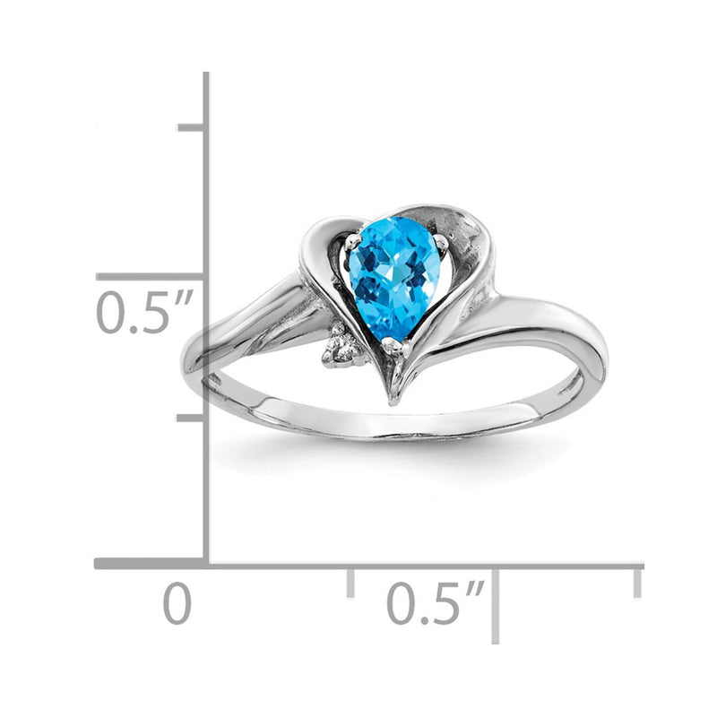 14k White Gold 6x4mm Pear Blue Topaz Checker AA Diamond ring