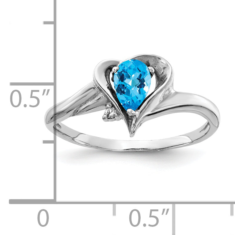 14k White Gold 6x4mm Pear Blue Topaz Checker AAA Diamond ring