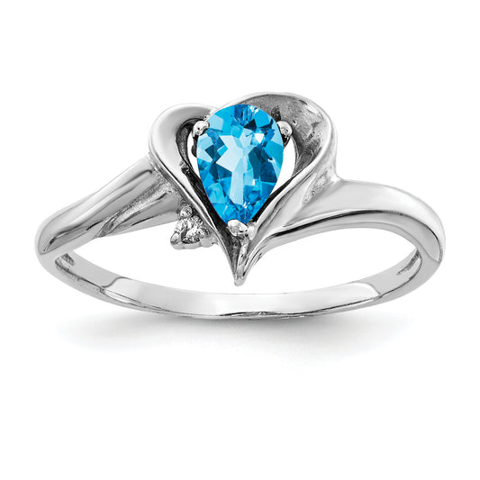 14k White Gold 6x4mm Pear Blue Topaz A Real Diamond ring