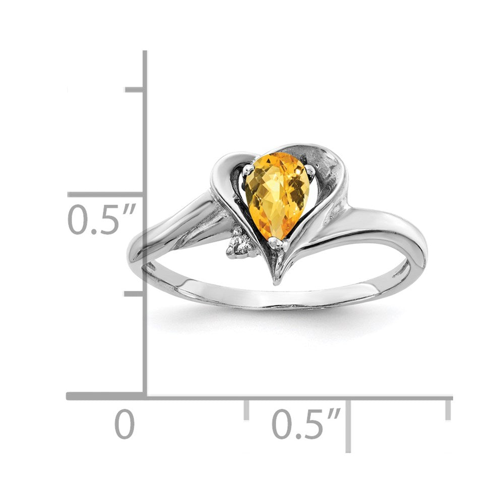 14k White Gold 6x4mm Pear Citrine Checker A Real Diamond ring