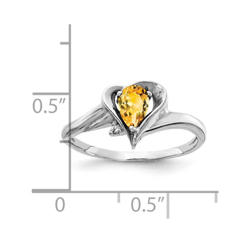14k White Gold 6x4mm Pear Citrine AAA Diamond ring