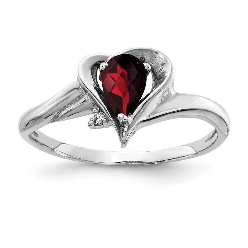 14k White Gold 6x4mm Pear Garnet Checker VS Diamond ring