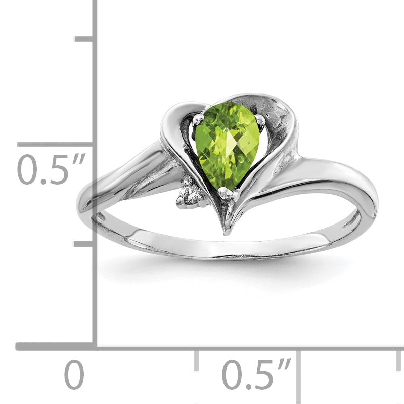 14k White Gold 6x4mm Pear Peridot Checker A Real Diamond ring