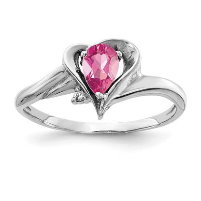 14k White Gold 6x4mm Pear Pink Tourmaline AAA Diamond ring
