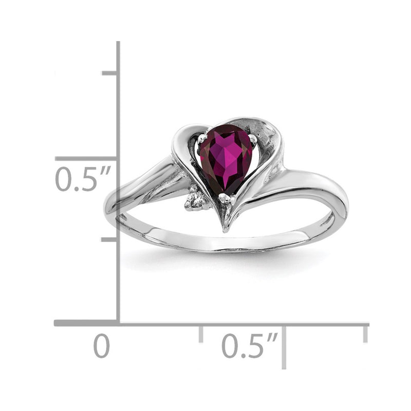 14k White Gold 6x4mm Pear Rhodolite Garnet A Diamond ring
