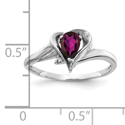 14k White Gold 6x4mm Pear Rhodolite Garnet A Diamond ring
