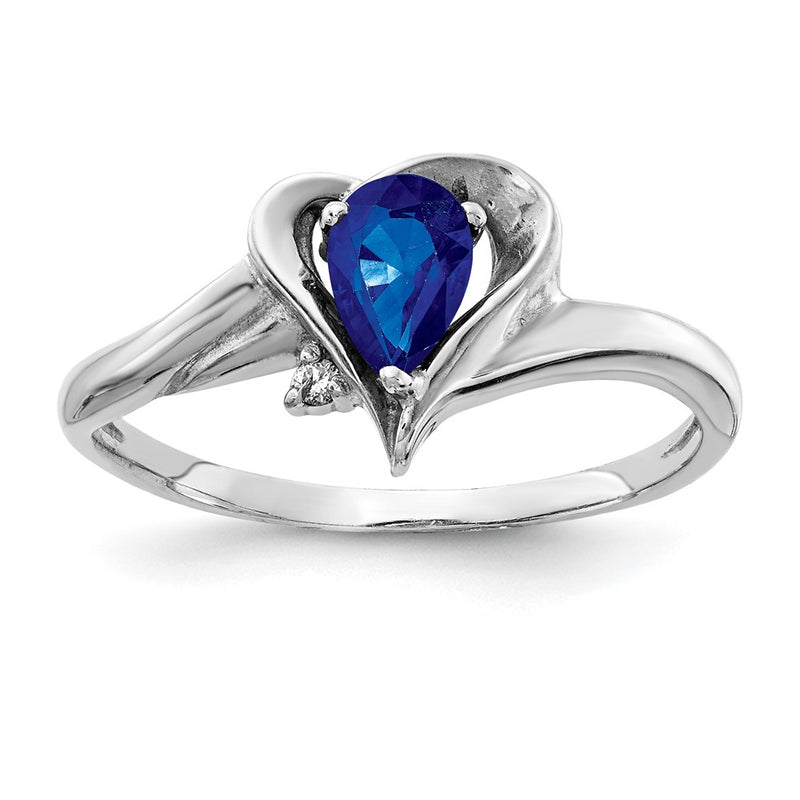 14k White Gold 6x4mm Pear Sapphire AA Diamond ring