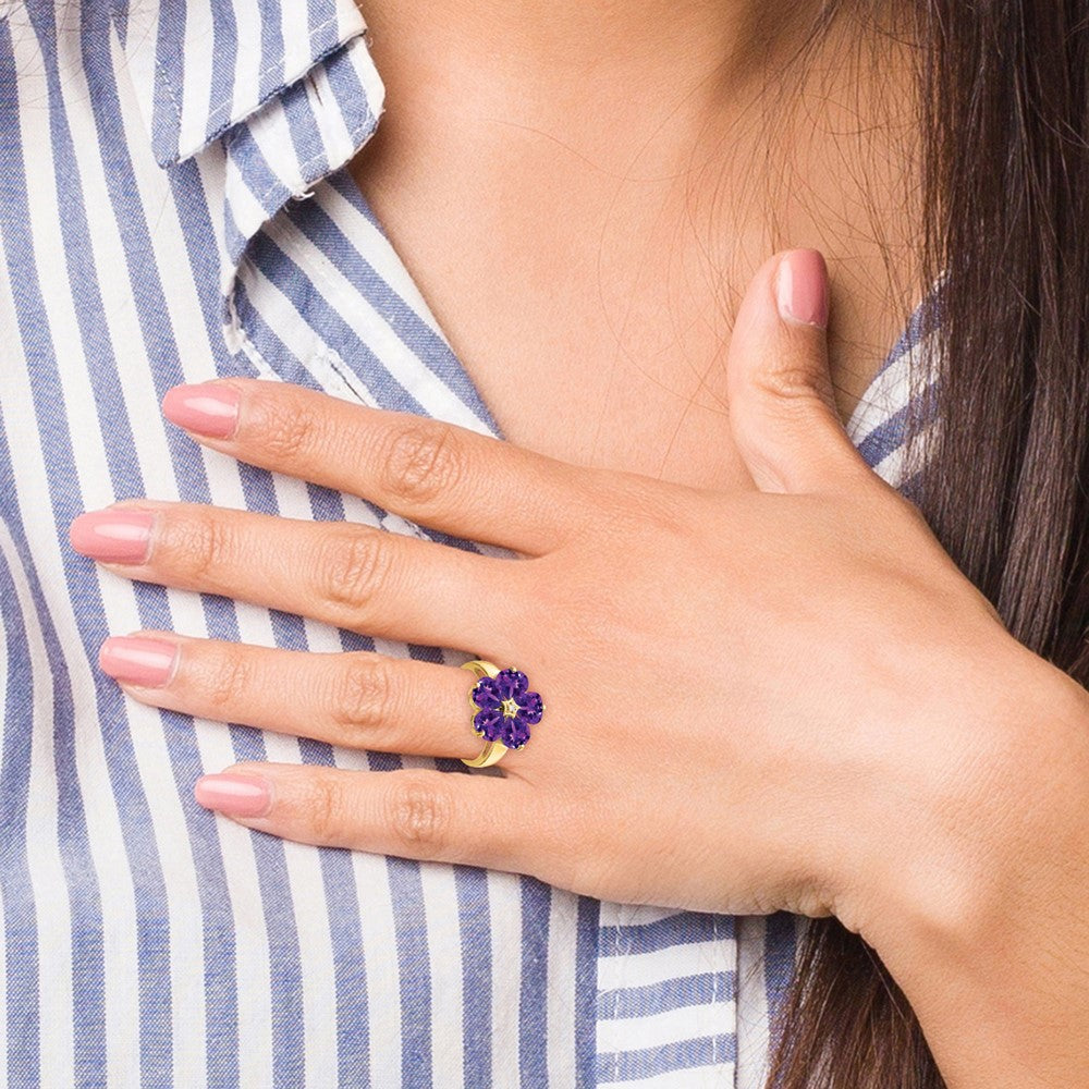 14K Yellow Gold 6mm Heart Amethyst A Real Diamond ring