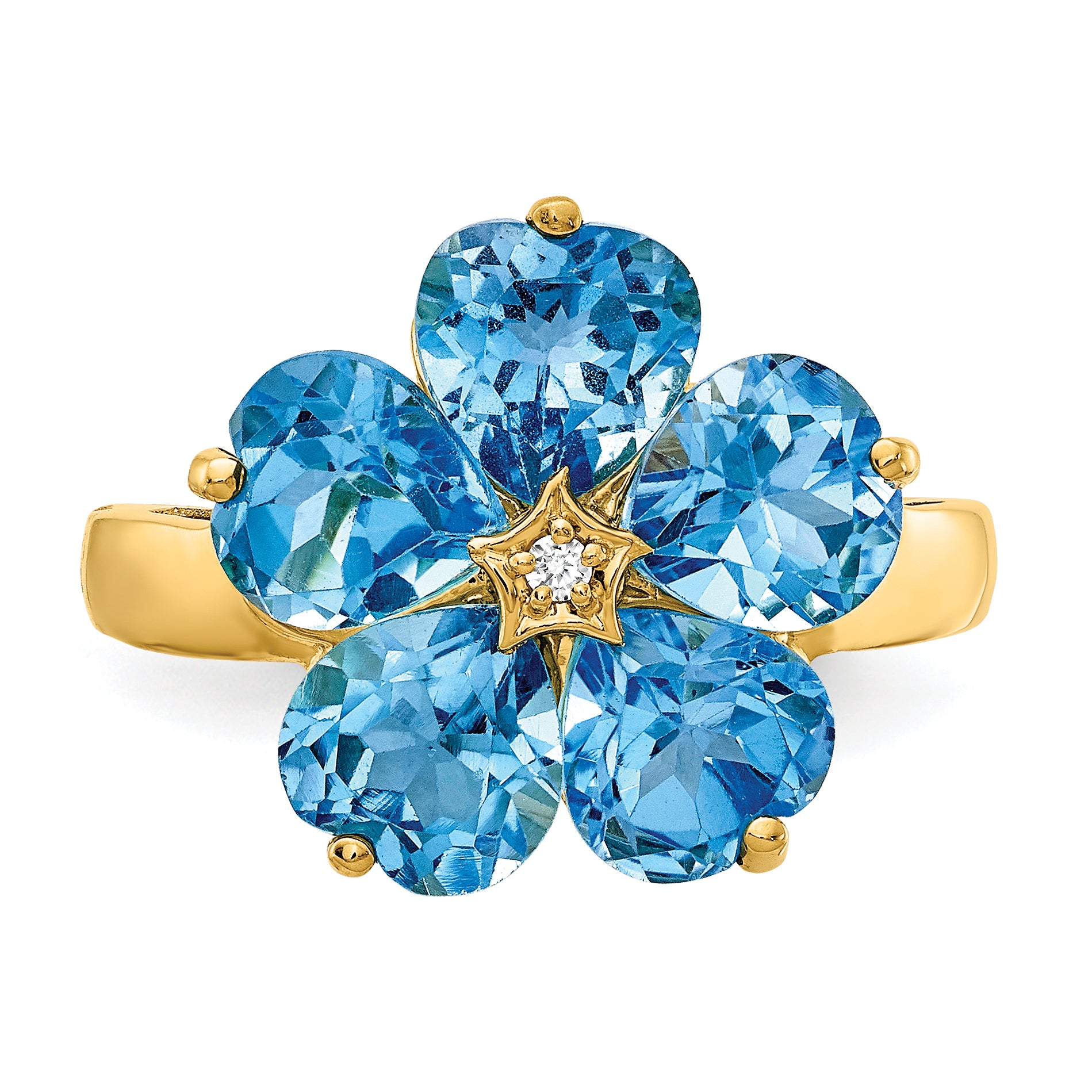 14k Yellow Gold 6mm Heart Blue Topaz AAA Diamond ring