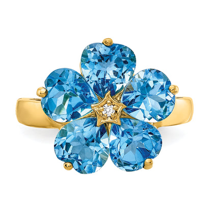 14k Yellow Gold 6mm Heart Blue Topaz AAA Diamond ring